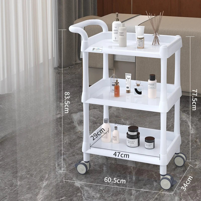 European Plastic Salon Trolleys with Wheels Auxiliary Tool Cart Designer Salon Furniture Beauty Salon Instrument Equipment Shelf
