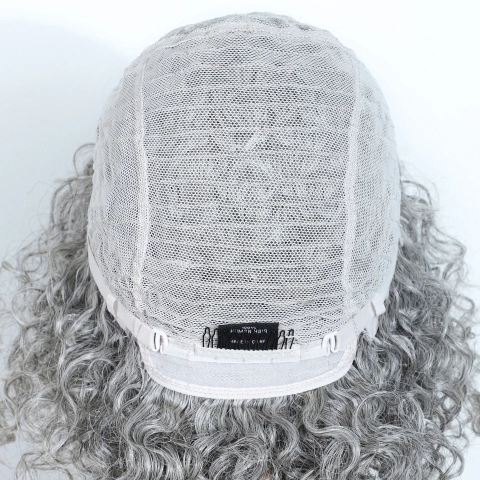 Lekker Gray Short Afro Kinky Curly Bob Middle Part 100% Human Hair Wigs For Women Brazilian Remy Hair Glueless Daily Mom Wigs