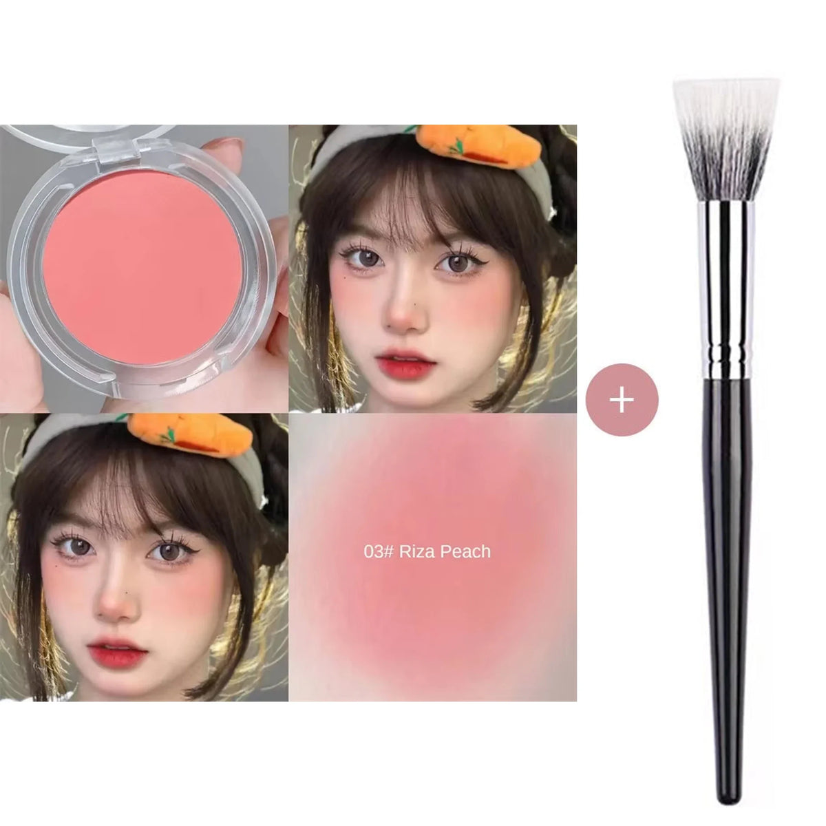 Blushimmer monochrome blush powder in natural matte pink, waterproof face contour makeup for a soft, brightening cheek color.