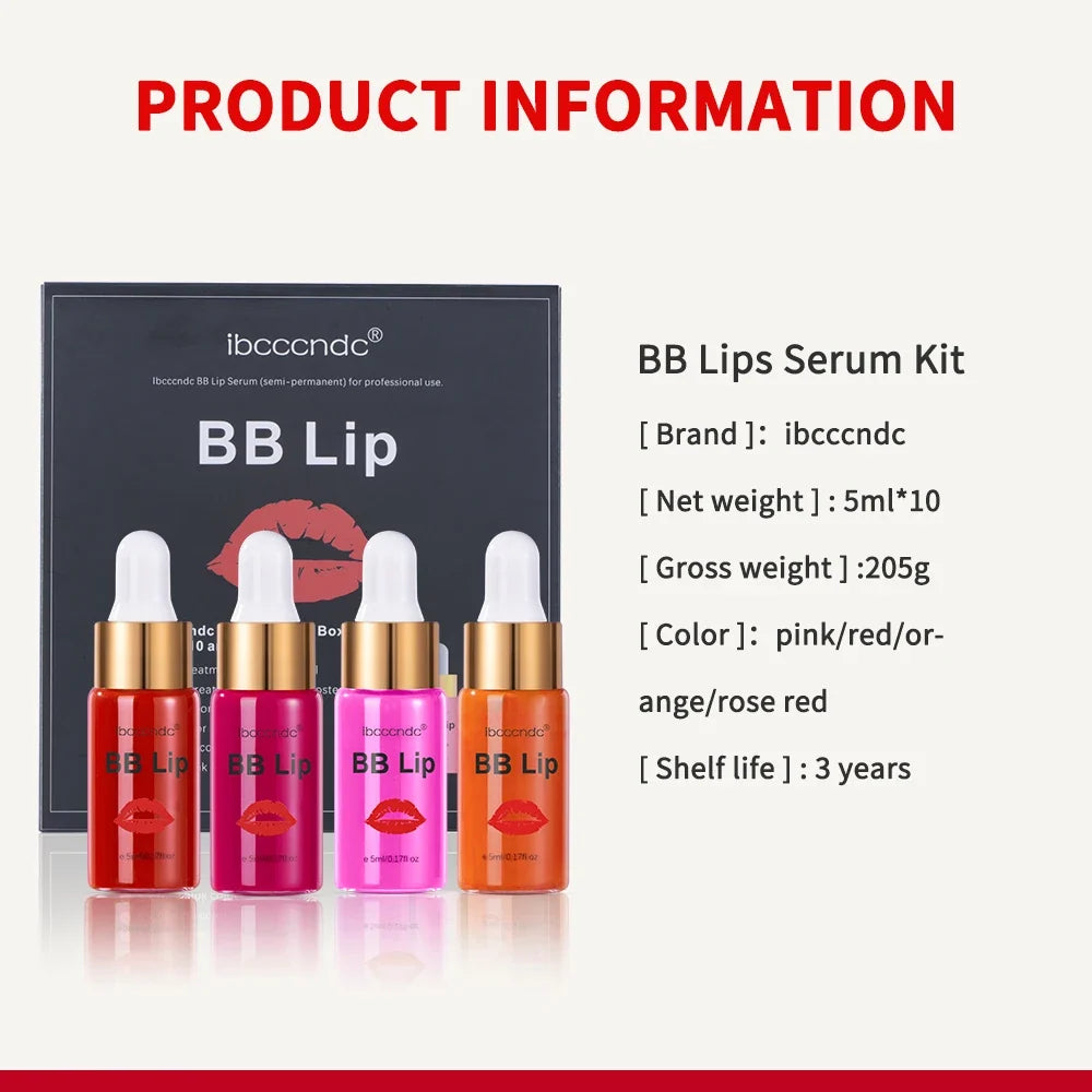 Blushimmer BB Lips Ampoule Serum Starter Set with semi-permanent lip tint kit, featuring lip serum bottles and tint applicators.