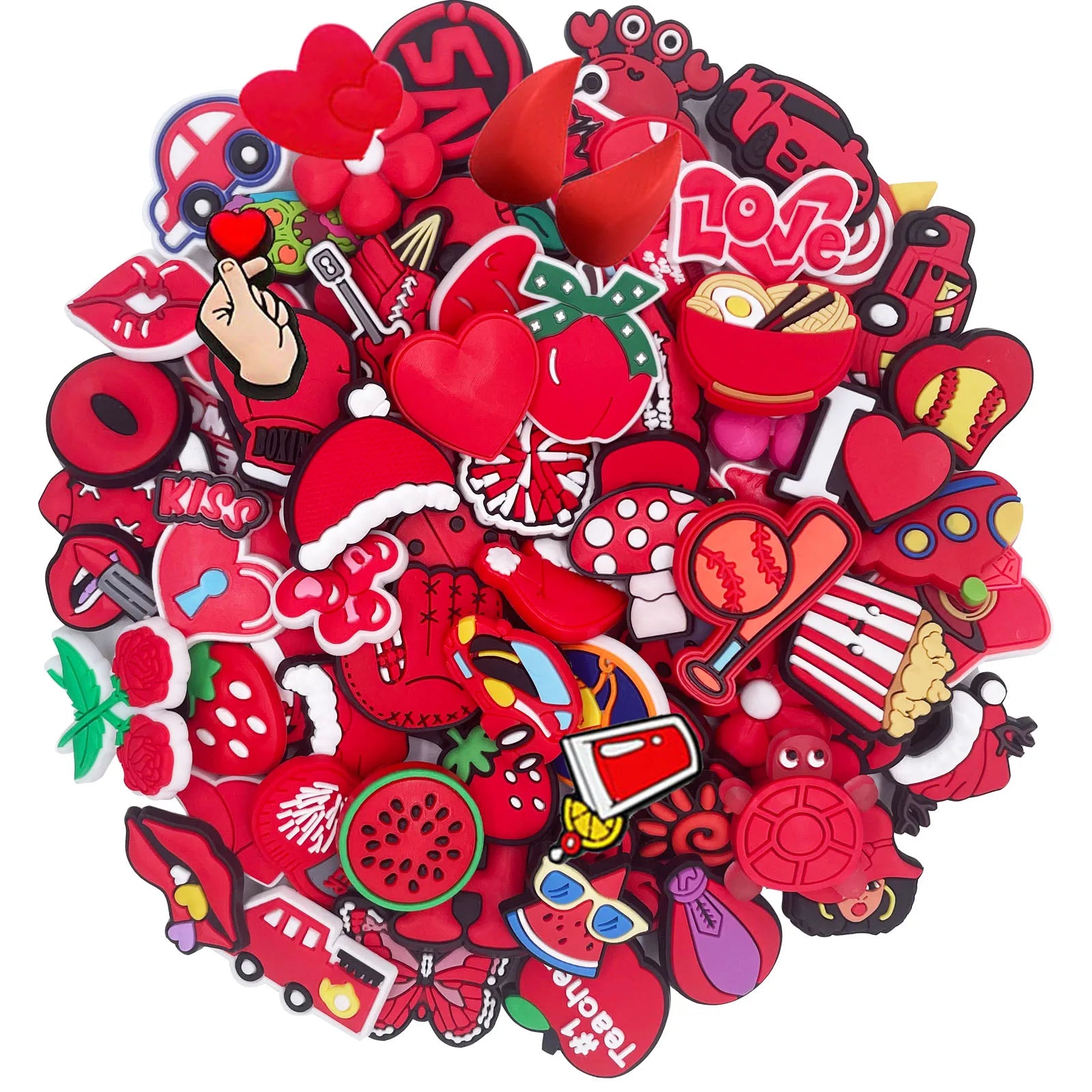 Random 10-30Pcs Red Series Shoe Charms For Shoe Key Chain Sandals Beach Bags, DIY Shoe Decorations Accessories Shoes Pins