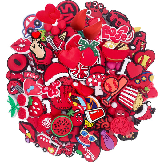 Random 10-30Pcs Red Series Shoe Charms For Shoe Key Chain Sandals Beach Bags, DIY Shoe Decorations Accessories Shoes Pins