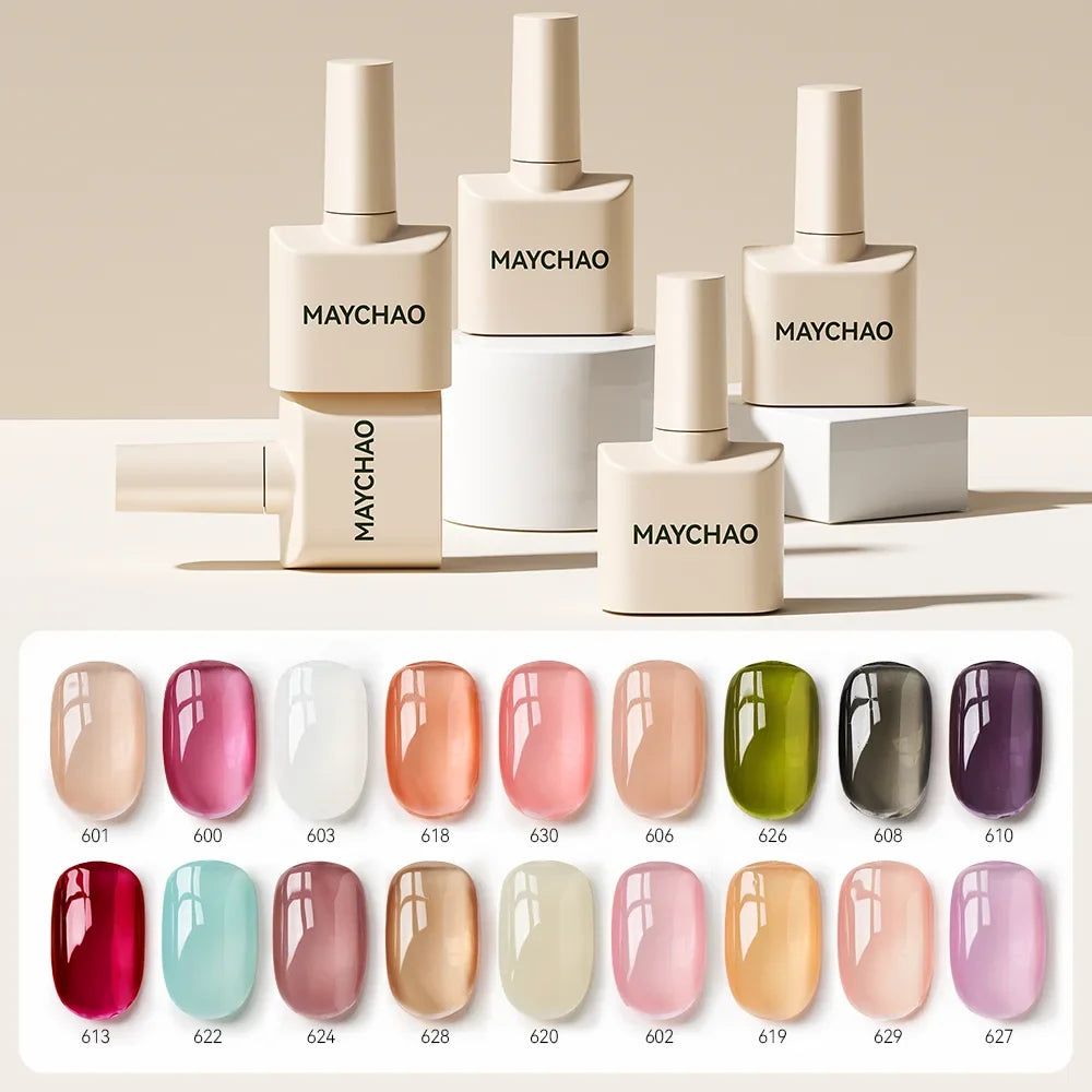 Blushimmer MAYCHAO 12ml jelly gel nail polish top coat for long-lasting semi-permanent UV and LED manicures.