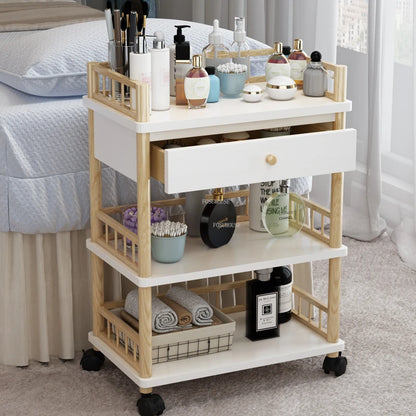 Modern Salon Furniture Beauty Salon Solid Wood Salon Trolleys Barber Shop Special Tool Trolley Storage Rack Home Mobile Trolley