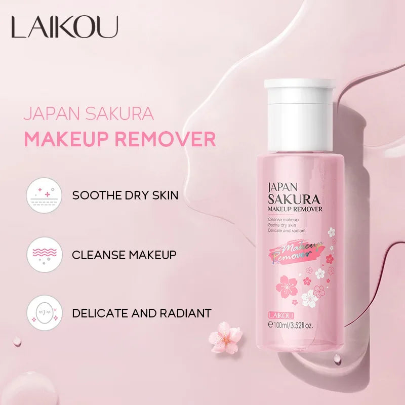 Blushimmer LAIKOU portable makeup remover with lashes cleansing liquid, 100ml bottle for gentle face, eye, lip, and skin care.