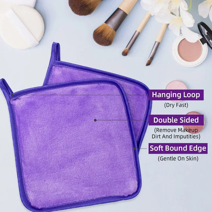 Two reusable microfiber makeup remover pads by Blushimmer with soft, facial cleansing cloths for gentle face cleaning and skincare.