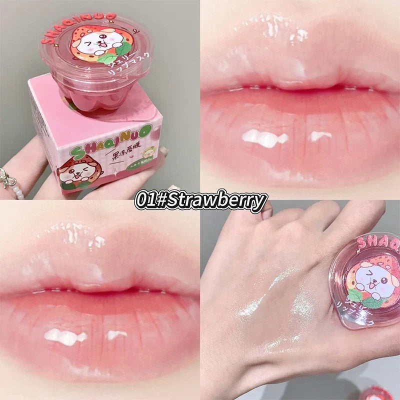 Blushimmer Shaqinuo Jelly Lip Mask in a jar, featuring a red, hydrating, moisturizing fruit formula for soft, crack-free lips.