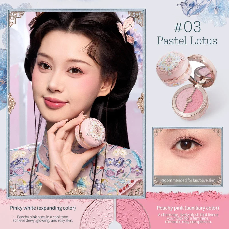 Blushimmer Flower Knows Butterfly Cloud Collar Collection Rouge Box with Highlighting & Blush Duo Powder in 6g, brightening auxiliary colors.