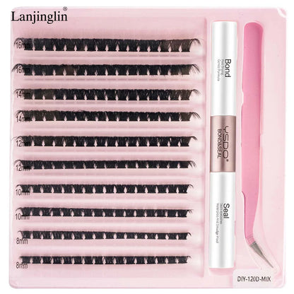 New 10Rows Individual Lashes Kit Natural Long DIY Cluster Eyelashes with Lash Bond and Seal Extension Kit Makeup Tools Faux Cils