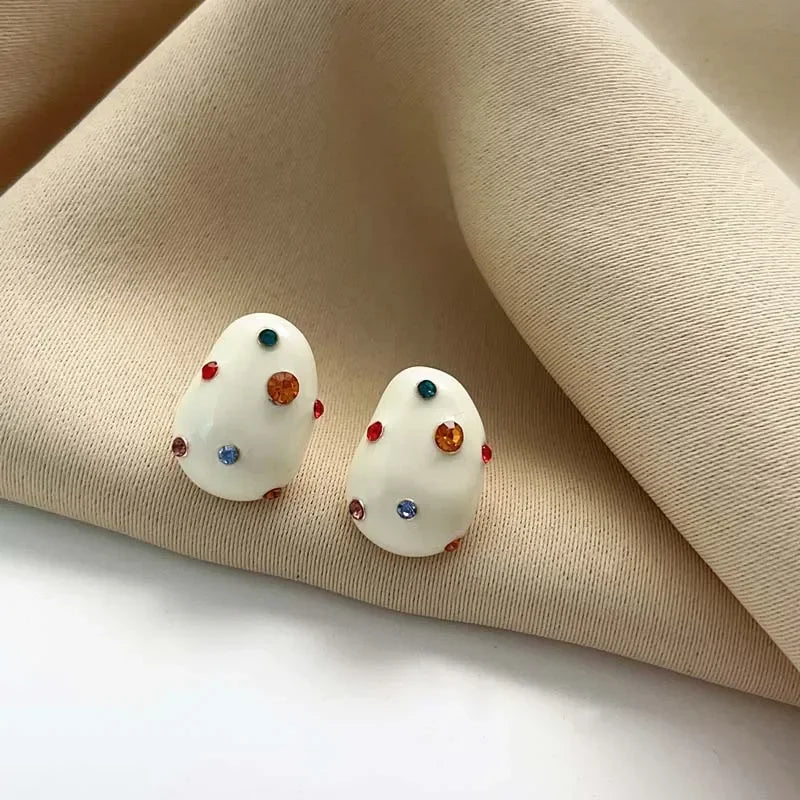 Fashion Cute Colorful Zircon Earrings for Women Exquisite White Oil Dripping Irregular Stud Earrings Party Jewelry Brincos Gift