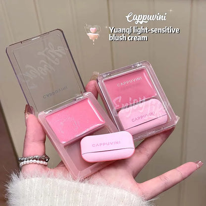 Blushimmer Yuanqi Blush Cream in girlish pink with natural light swelling color, moisturizing and evenly pigmented blush on fair skin.