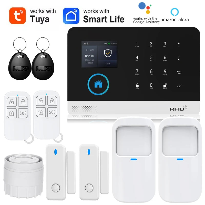 Smart Home Solar powered siren Tuya WIFI GSM Alarm System Wireless Smart Life APP 433MHz Safe Security Gap PIR Motion with Alexa