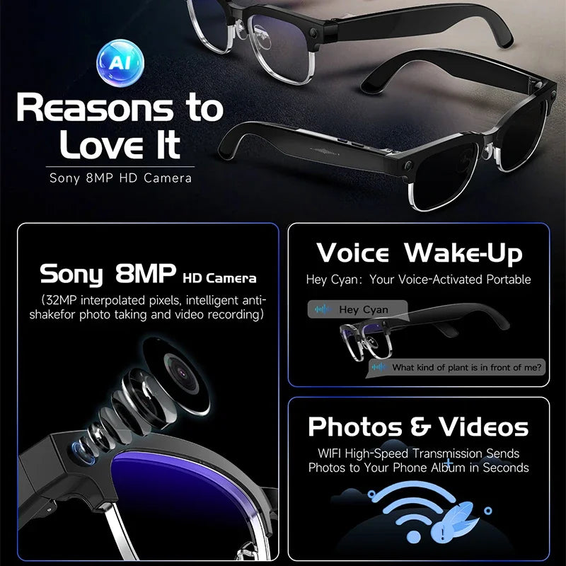 Smart Glasses 800W Camera 2026New Technologies Video Recording AI Photo Recognition Bluetooth Calls Voice Translation Sunglasses