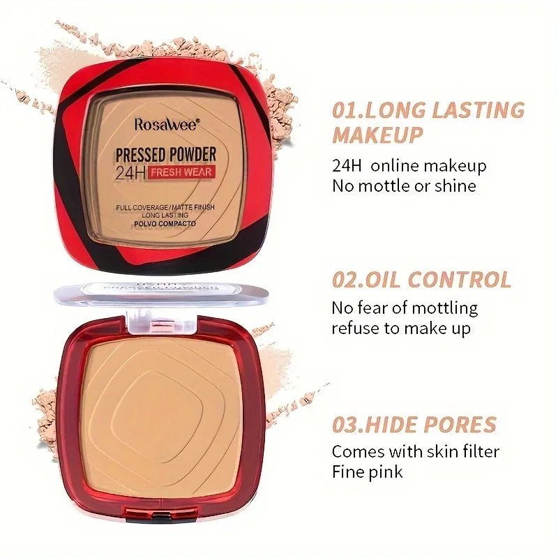 Blushimmer matte pressed powder foundation with puff applicator, 24-hour fresh wear, lightweight full coverage face makeup