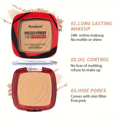 Blushimmer matte pressed powder foundation with puff applicator, 24-hour fresh wear, lightweight full coverage face makeup