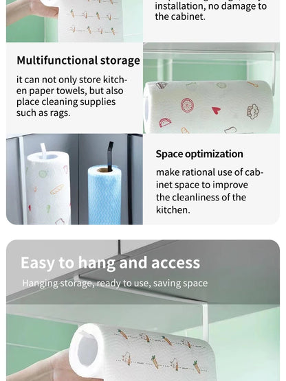 Paper Roll Holder Towel Rack Cling Film Storage Rack Bathroom No Punching Storage Rack Hanging Shelf Kitchen Tissue Accessories