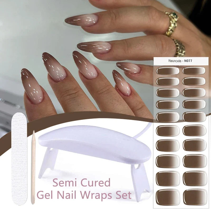 Blushimmer Harunouta 4-piece set of gradient jelly semi-cured gel nail strips with nude pink waterproof nail stickers and lamp