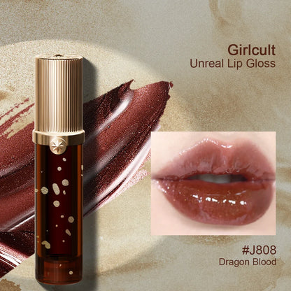 Girlcult Unreal Lip Gloss by Blushimmer with high shine, water gloss finish, plumping effect, and non-sticky, ethereal water lip gloss.