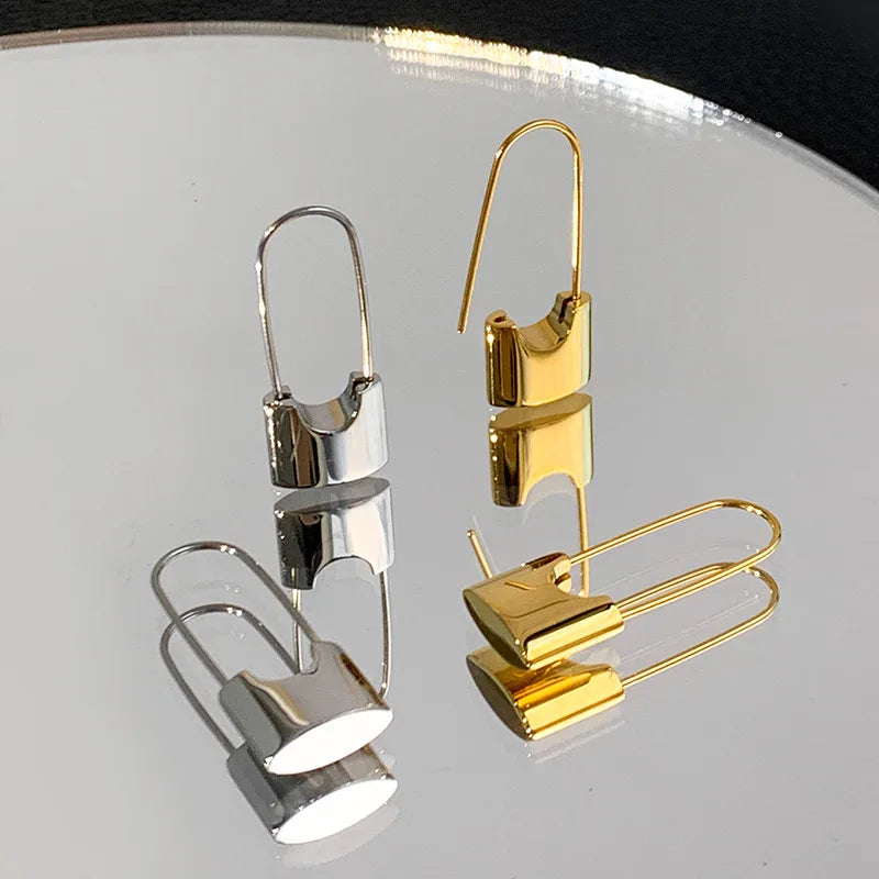 Huitan Hip Hop Lock Earrings Metallic Style Piercing Cool Accessories for Women Daily Wear Stylish Earrings Dropshipping Jewelry