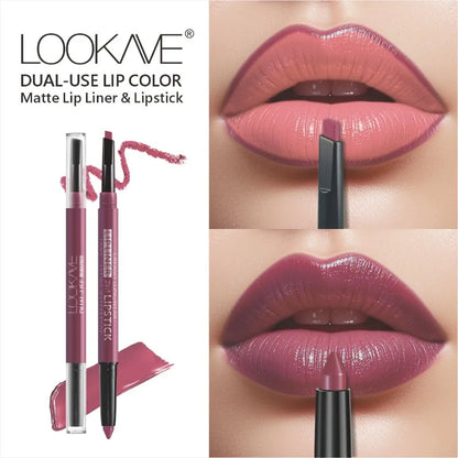 2-in-1 Lipstick & Liner Double Ended Matte Lipstick with Lip Liner, Waterproof & Long Lasting, Creamy Transfer-Proof Finish