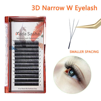 Blushimmer MARIA 3D Narrow W Shape eyelash extensions with soft, natural-looking 3D lashes on makeup mesh net for professional application