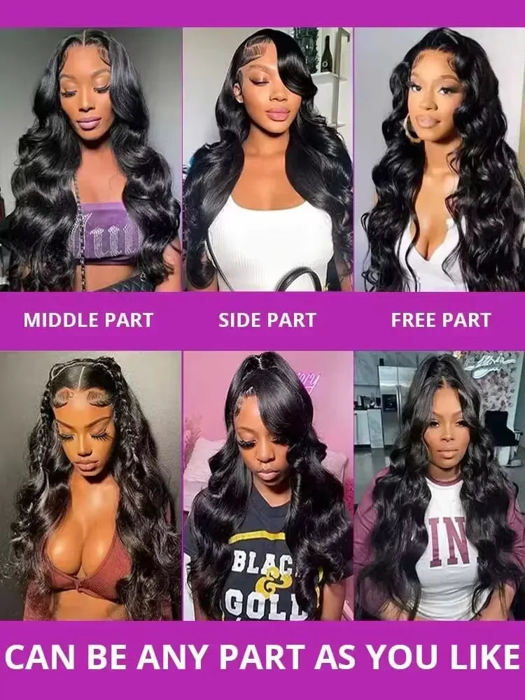 Brazilian lace wig with body wave style, 13x4 HD lace frontal, glueless, pre-plucked, soft bouncy human hair for women.