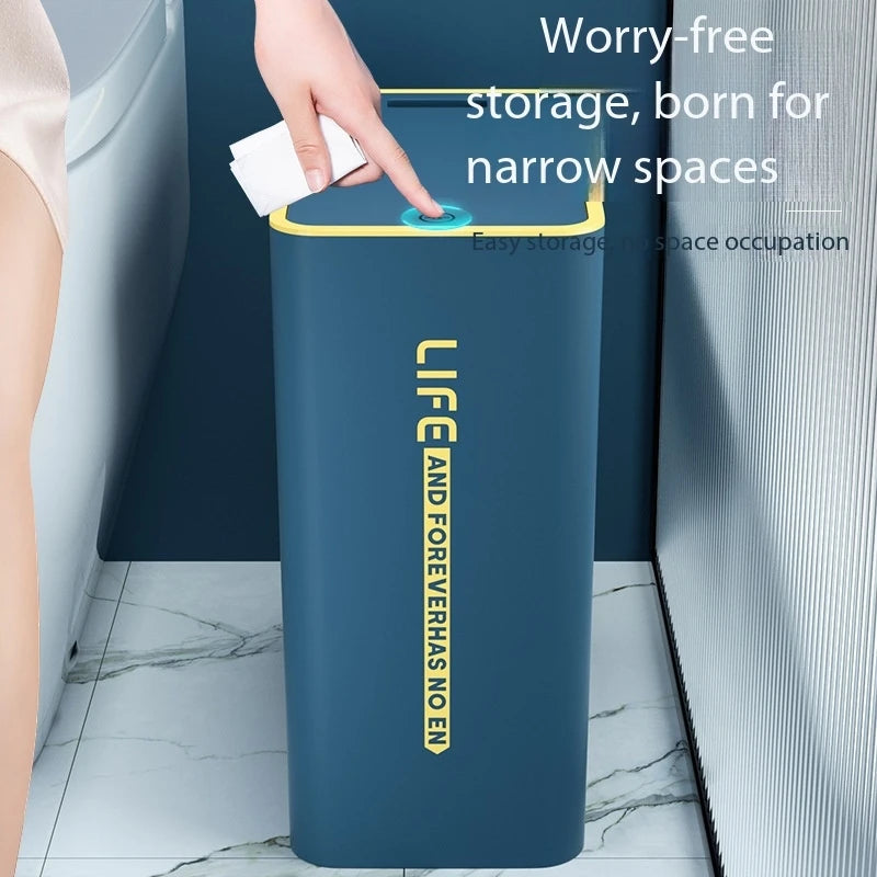 Smart Bathroom Trash Can with Cover Light Luxury Trash Can Touchless Narrow Smart Sensor Garbage Bin Ins Style