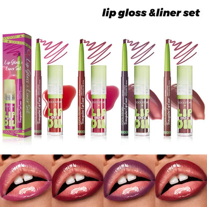 Blushimmer 3-piece lip liner and gloss set with dual-ended lipstick and smooth, buildable lip gloss for women.