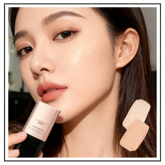 Blushimmer 2-in-1 lightweight foundation stick with full coverage, hydrating formula, natural finish, and radiant long-lasting makeup.