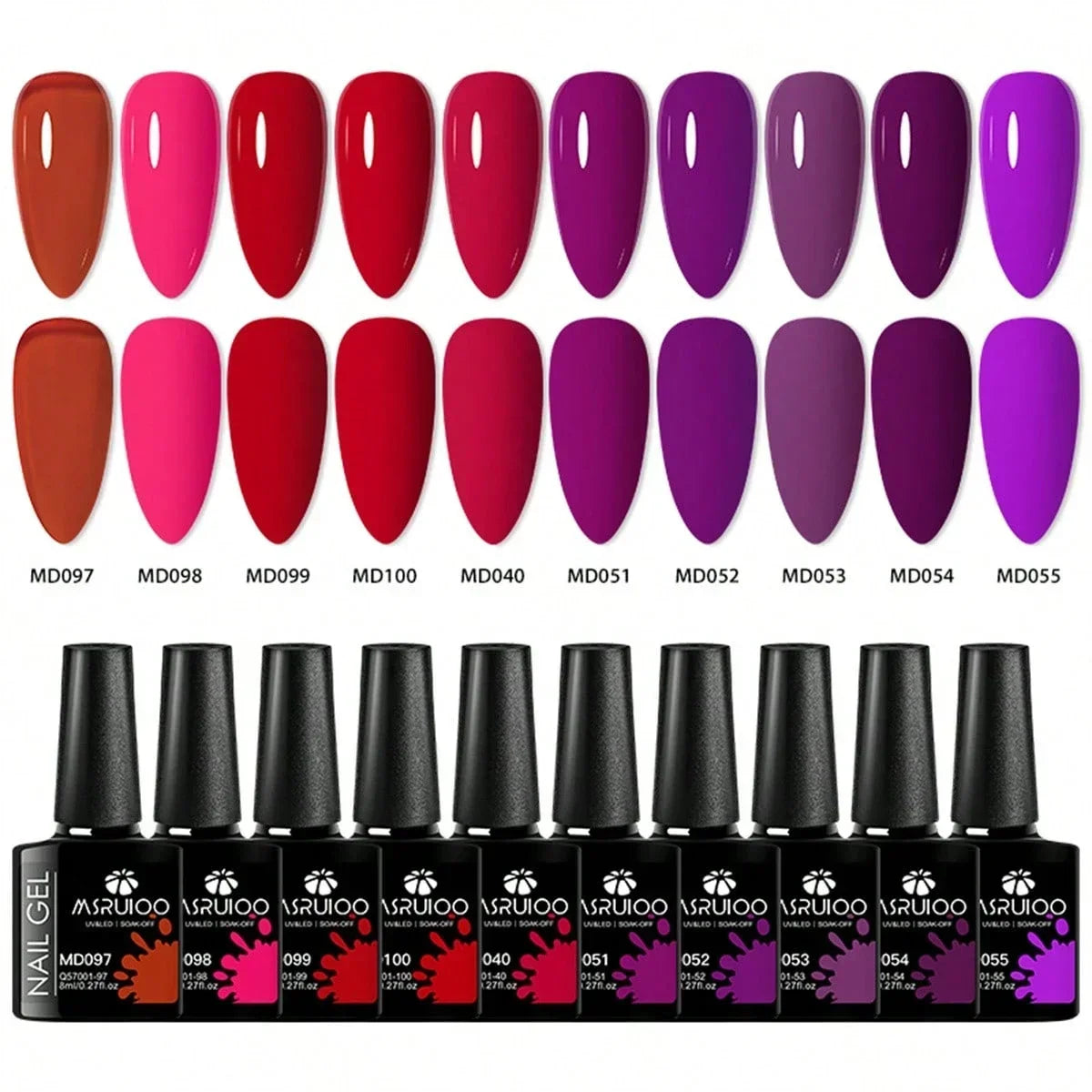 Blushimmer 10-piece nail gel polish set with vibrant shades, HEMA-free, ideal for DIY nail art, UV/LED compatible, long-lasting manicure kit
