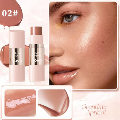 Blushimmer multi-use cream blush stick for eyes, lips, and cheeks, with smooth, blendable, waterproof, and nourishing formula.