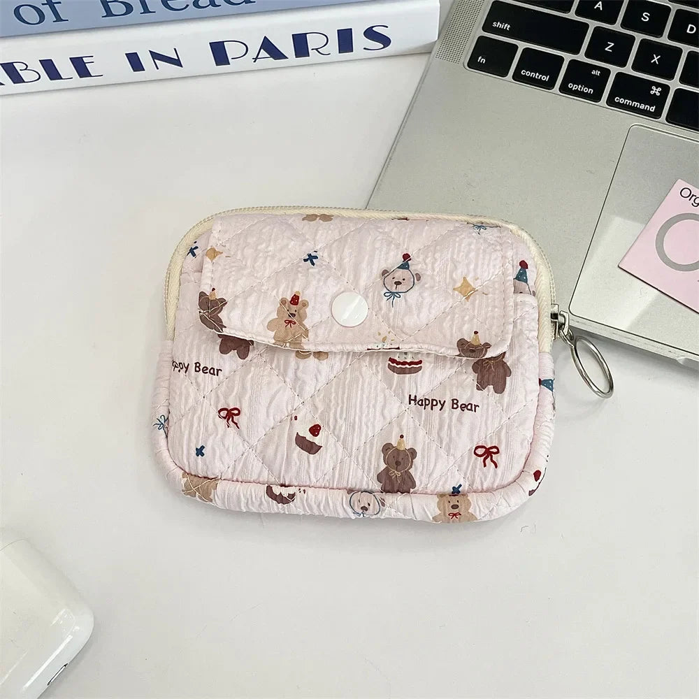 Blushimmer cute cartoon travel cosmetic bag with lipstick, earphone, and card compartments, portable makeup organizer for women