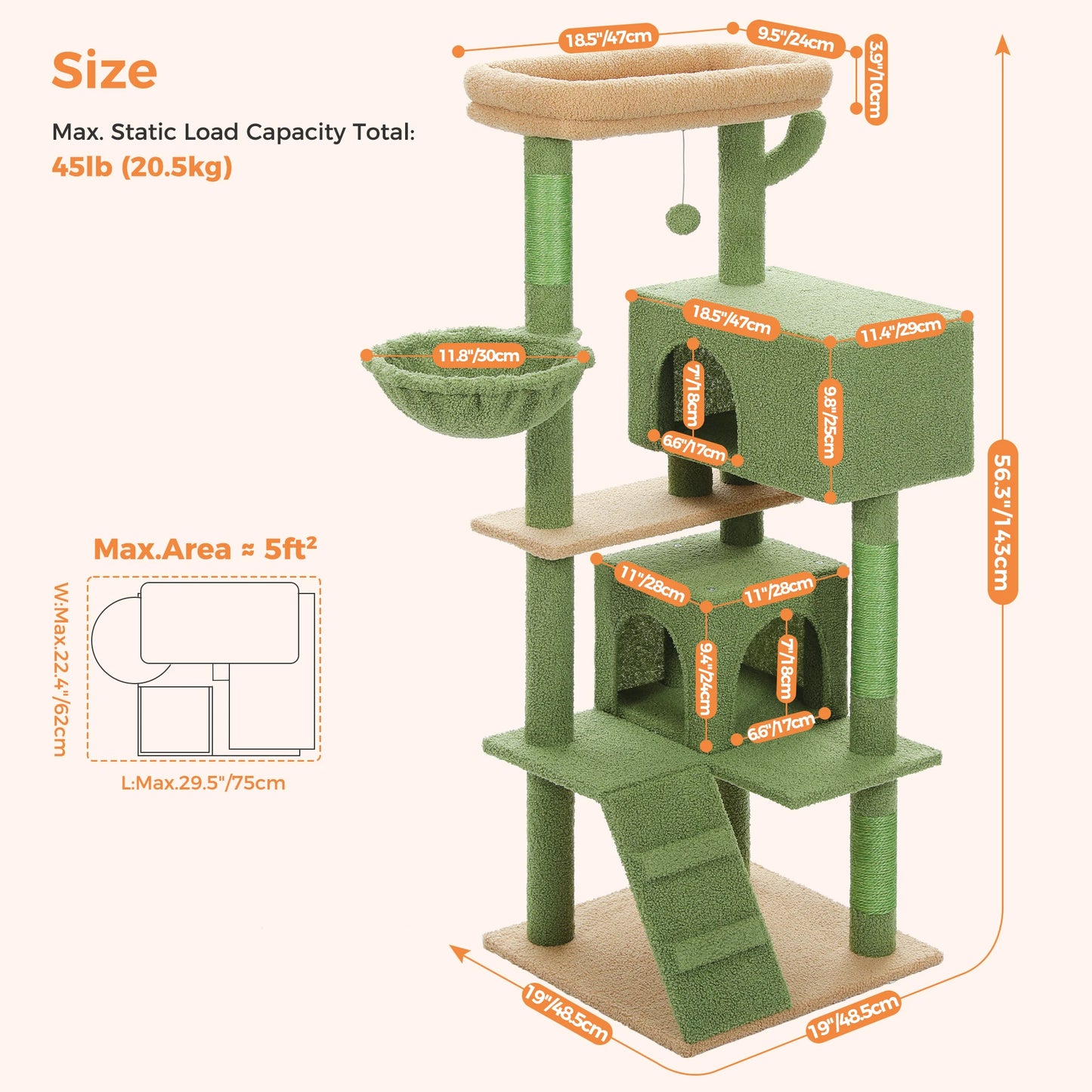 A cat tree with plush perches, a cozy hammock, sisal scratching posts, and a toy for indoor cats by Aiwang Pet Products.