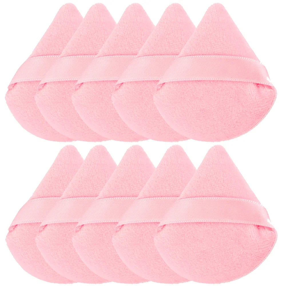 Set of 1 to 6 triangle velvet powder puffs from Blushimmer, reusable makeup sponges for face and eye makeup application.