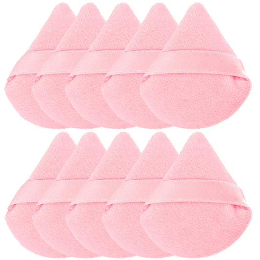 Set of 1 to 6 triangle velvet powder puffs from Blushimmer, reusable makeup sponges for face and eye makeup application.