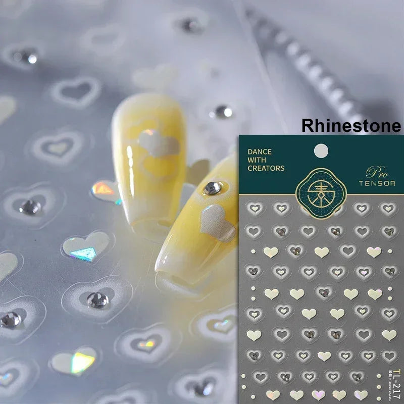 Colorful Cat's Eye 5D gradient European love heart gem nail art stickers by Blushimmer for decorative manicure decals.