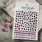 Pink leopard print nail art stickers by Blushimmer, 8x10cm sheet with black and brown leopard designs for DIY manicures.