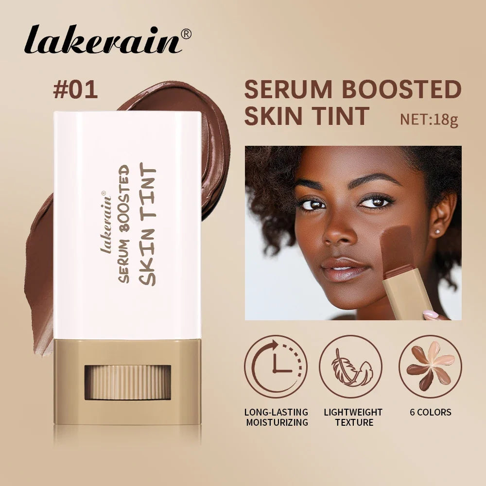 Blushimmer skin tint foundation stick and concealer with serum, boosted coverage, travel-friendly, bronze shade, smooth and plumper finish
