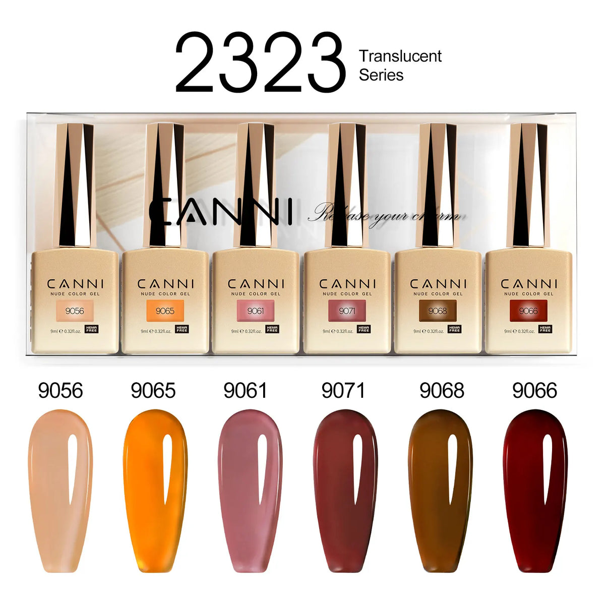 Blushimmer CANNI nail gel polish kit with 6 bottles of jade, nude, pink colors, HEMA-free, perfect for French nail designs.