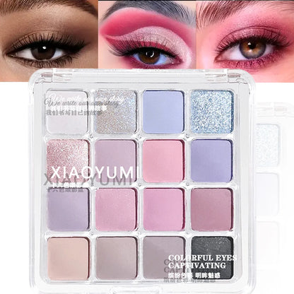 Xiaoyumi 16-color Sunset eyeshadow and highlighter palette by Blushimmer with warm shades and versatile makeup options.