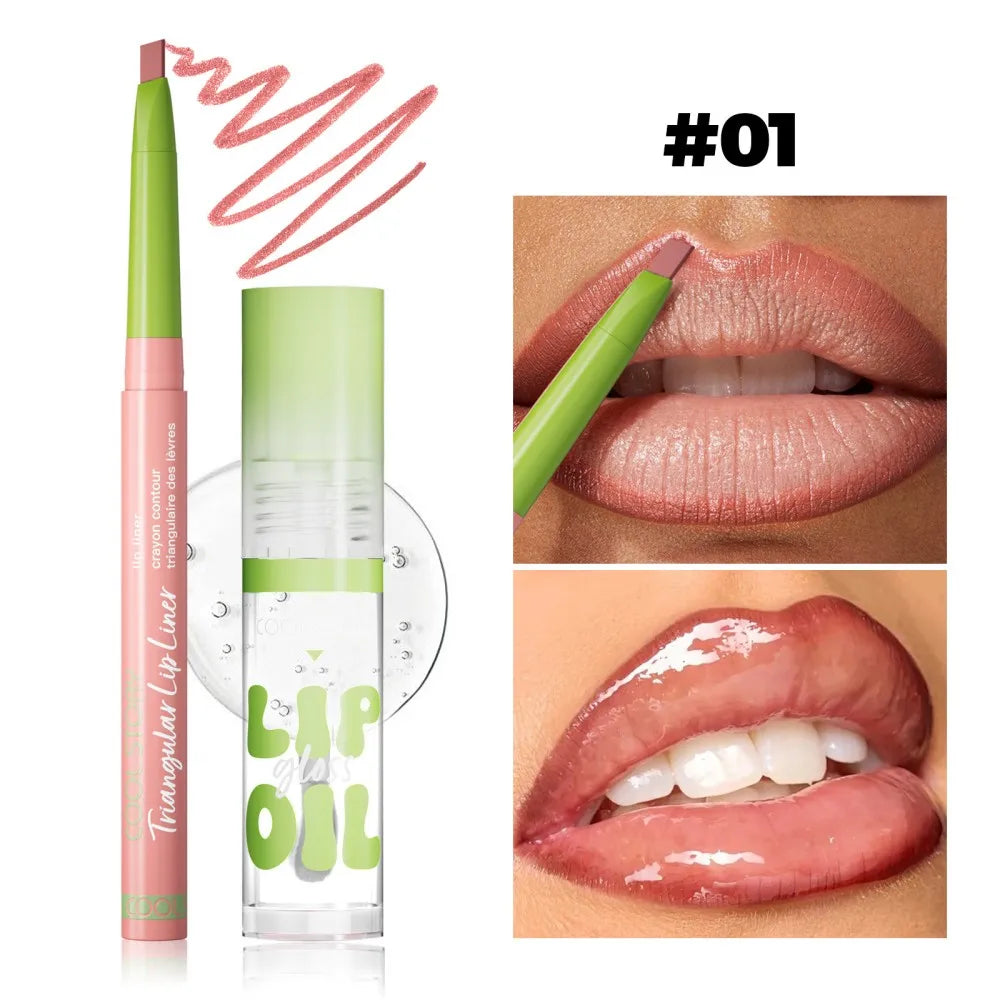 Blushimmer 3-piece lip liner and gloss set, dual-ended lipstick with smooth, buildable lip gloss for women, makeup essentials.