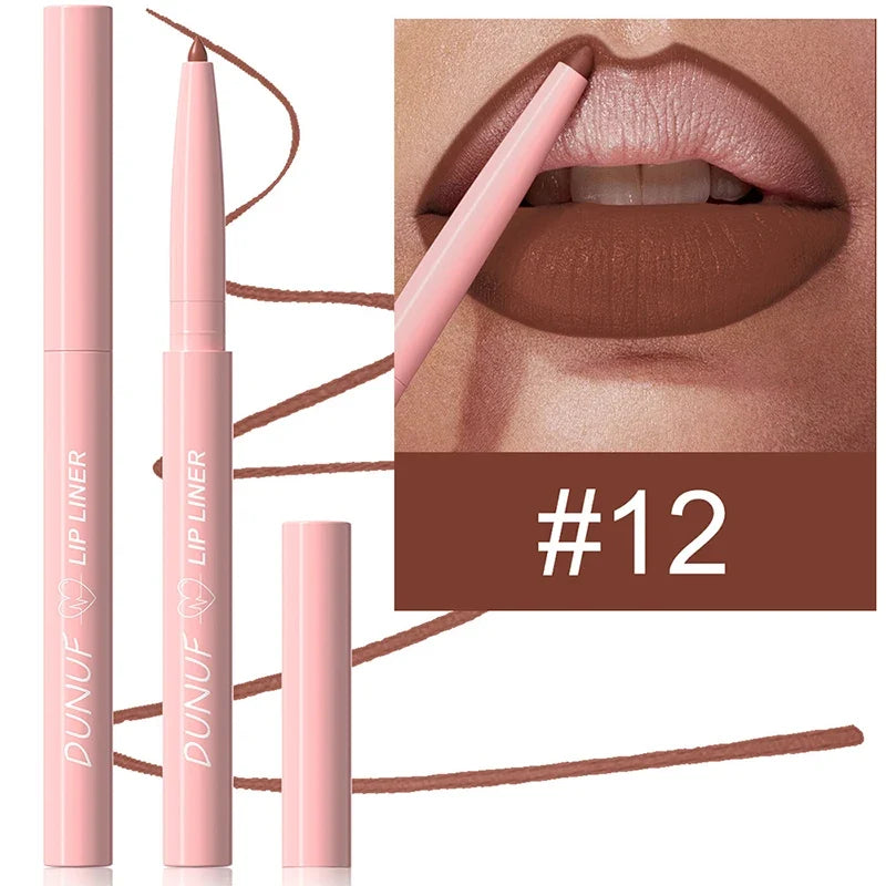 Blushimmer velvet matte lip liner pencil with soft nude and red-brown shades, waterproof, contouring, and plumping for lips.