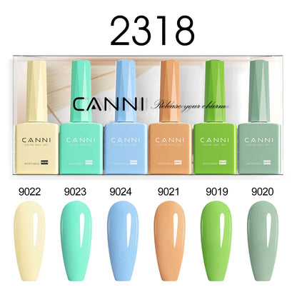 Blushimmer 6-pack CANNI nail gel polish kit with jade, nude, pink shades, HEMA free, perfect for French nail design and natural looks
