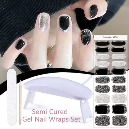 Blushimmer Harunouta 4-piece set of nude pink gradient jelly semi-cured gel nail strips with waterproof, long-lasting nail lamp stickers.