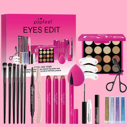 Blushimmer makeup gift set for women including eyebrow powder, lipstick, lip gloss, brushes, shimmer, glitter eye shadow palette