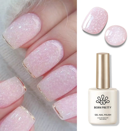 Blushimmer Born Pretty Milky Jelly Rubber Base Gel in nude, 15ml bottle for gel nail polish, self-leveling, semi-permanent UV soak-off gel