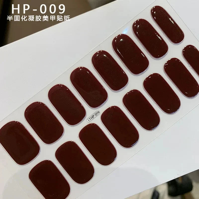 Blushimmer 16Tips glitter semi-cured gel UV sticker with 3D French gradient and shiny glitter powder for full cover nail design.