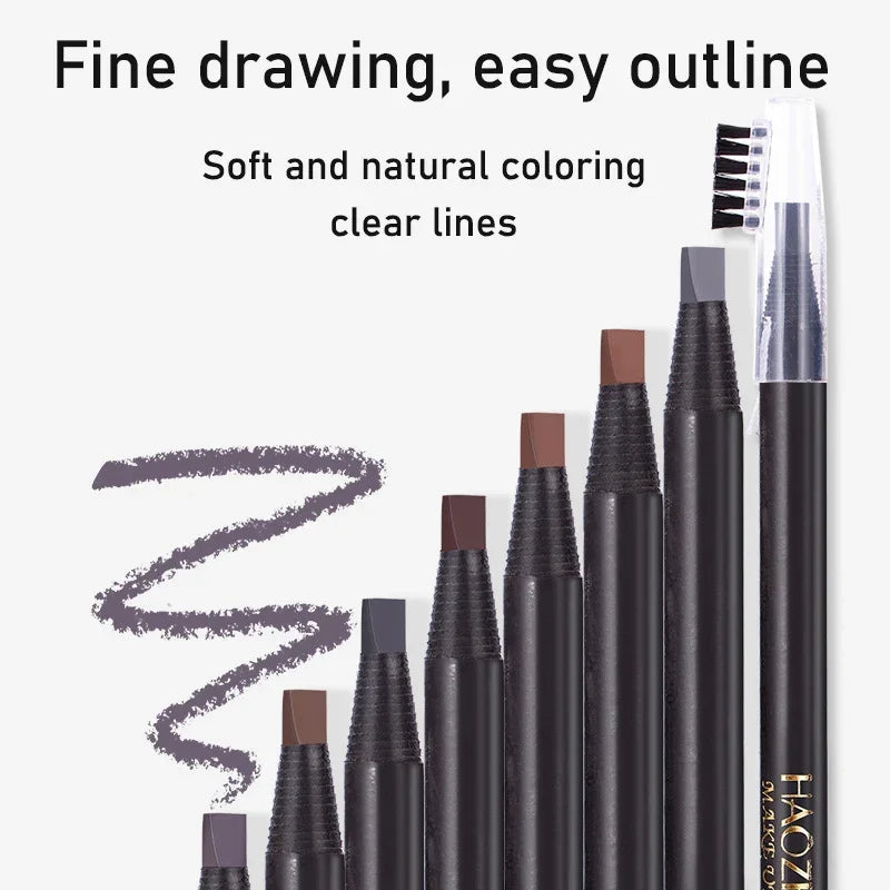 Blushimmer waterproof eyebrow pencil with soft brush for long-lasting eyebrow makeup and tattooing, shown with the product in hand.
