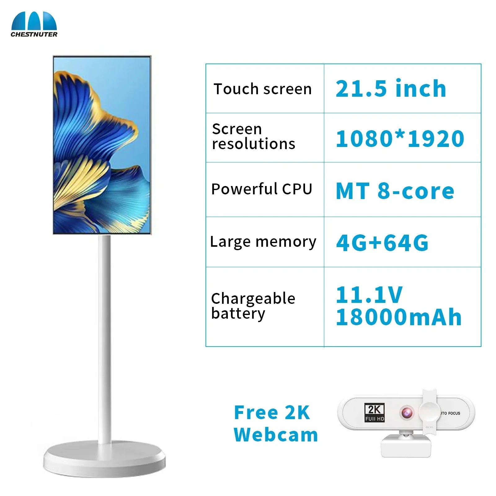 21.5 Inch 4K Smart TV with Stand And Battery Android 13 Incell Touchscreen 4GB+64GB/6GB+128GB Outdoor Live TV