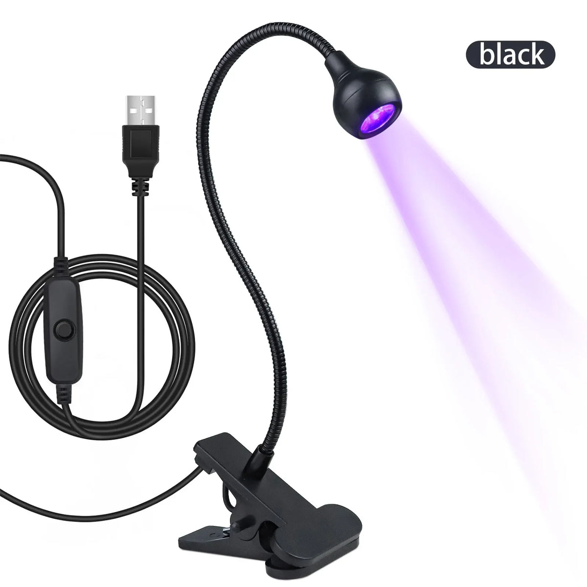 Blushimmer portable LED UV nail dryer with flexible clip-on design and mini USB power for gel nail polish curing.